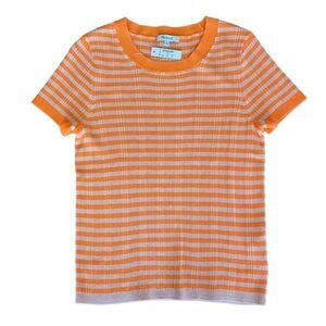 Madewell Ringer Sweater Tee in Neon Stripe Orange Tan Large NWT